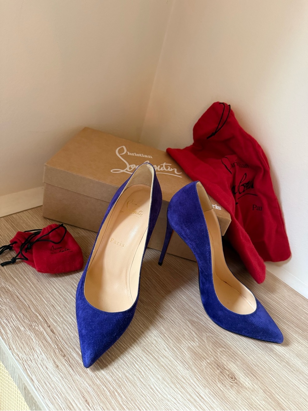 Practically New! Christian Louboutin Royal Blue Suede Pointed-Toe Pumps!